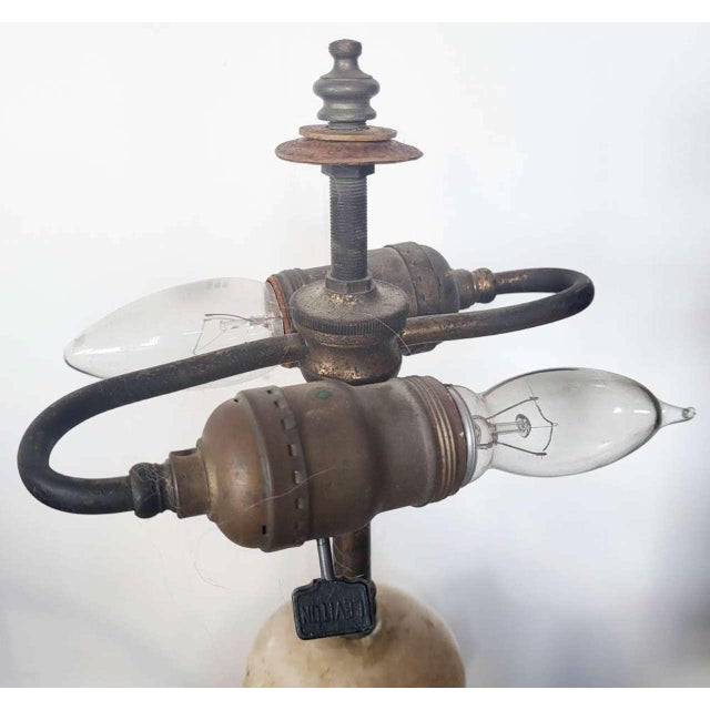 Metal Antique Art Nouveau Marble Devil or Goat Table Lamp For Sale - Image 7 of 14