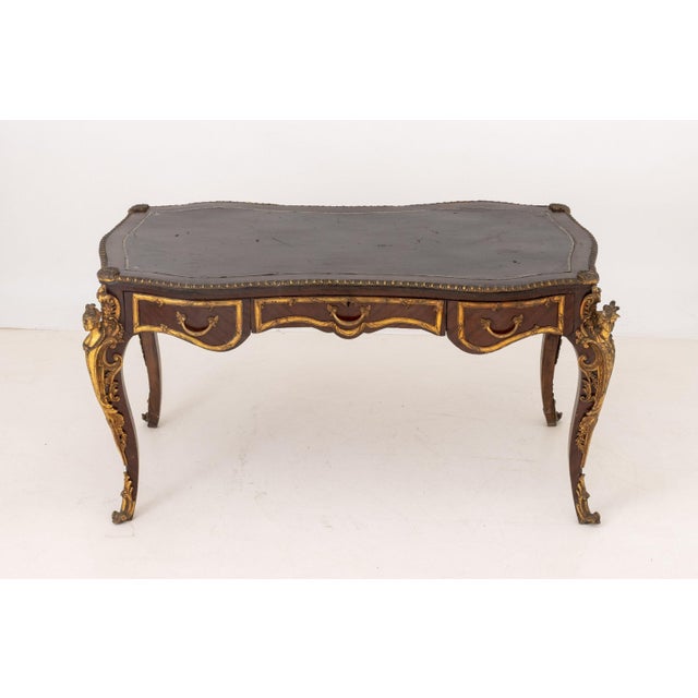 French Louis XV Style Gilt Metal and Mahogany Bureau Plat For Sale - Image 3 of 12