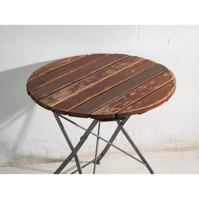 Rustic Antique Folding Garden Table in Wood and Iron, Central Europe, 1950 For Sale - Image 3 of 11