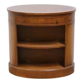 Baker Furniture Solid Mahogany Traditional Style 26" Oval Accent Bookcase End Table W. Tooled Leather Top For Sale