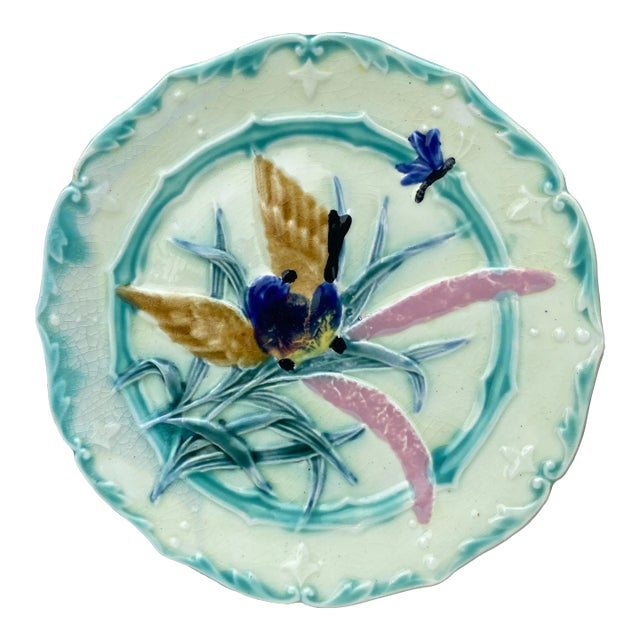 French Majolica Saint Amand Bird Plate, Circa 1890 For Sale