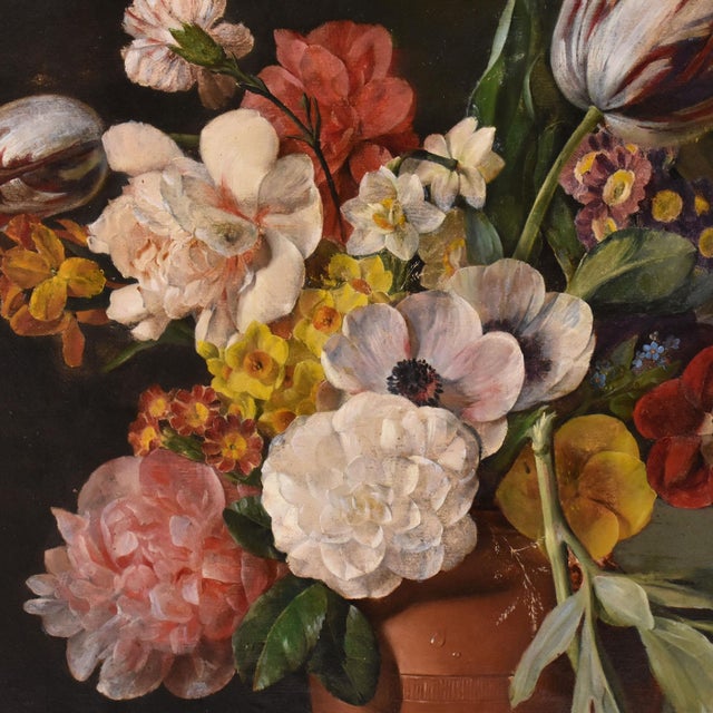 Early 19th Century Peonies and Roses, Oil on Canvas, 19th Century, Framed For Sale - Image 5 of 14