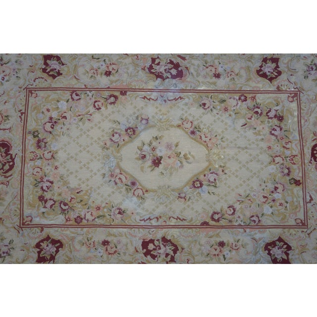 Vintage Floral Rose Needlepoint Textile Tapestry Area Rug 66" For Sale - Image 4 of 17