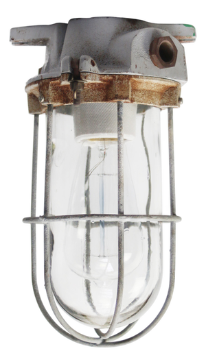 Vintage Industrial Grey Flush Mount in Cast Iron and Clear Glass by Industria Rotterdam