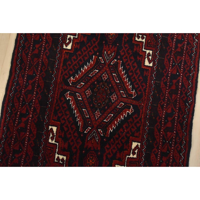 Baloch Runner 1’10” X 9’5” Blue Wool Vintage Tribal Hand-Knotted Rug For Sale - Image 4 of 12