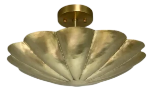 Brass Scalloped Semi-Flush Mount Ceiling Light Handmade Brass