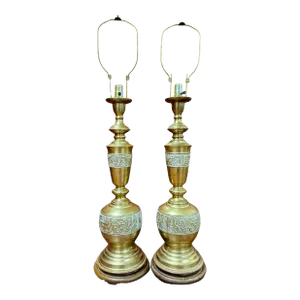 Pair of James Mont Style Brass Chinoiserie Lamps