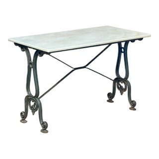 French Rectangular Bistro Table With Marble Top and Cast Iron Base For Sale