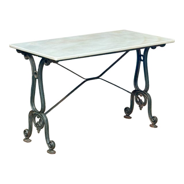 French Rectangular Bistro Table With Marble Top and Cast Iron Base For Sale