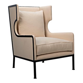 Harriet Modern Classic Cotton Wingback Chair For Sale