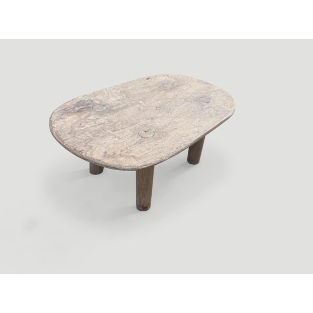 2010s Andrianna Shamaris Oval Low Bleached Teak Wood Side Table For Sale - Image 5 of 5