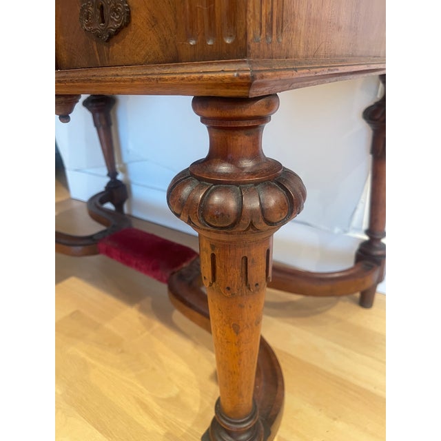 19th Century Antique French Writing Desk With Unusual Velvet Footrest For Sale - Image 9 of 17
