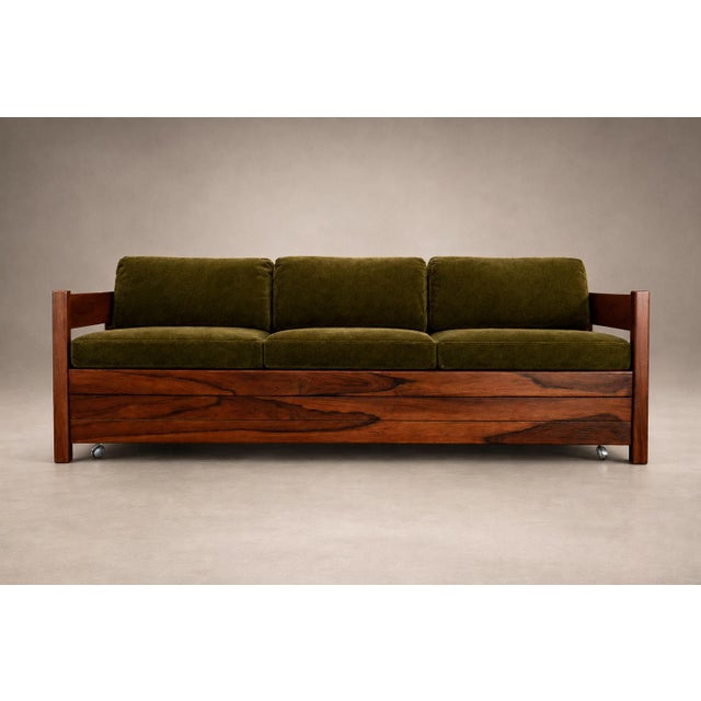 Brazilian Modern Two-in-One Rosewood Sofa & Daybed in Deep Olive Mohair, Celina For Sale - Image 12 of 18