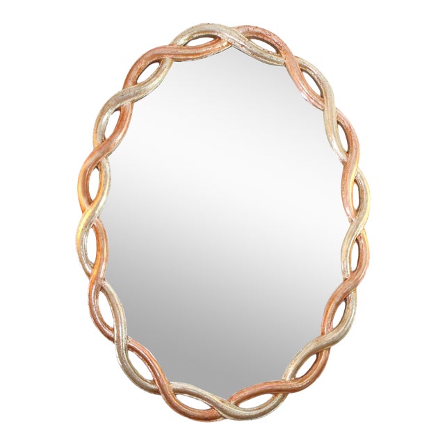 Vintage Ethan Allen Gilded Wood Braided Oval Mirror Made in Italy