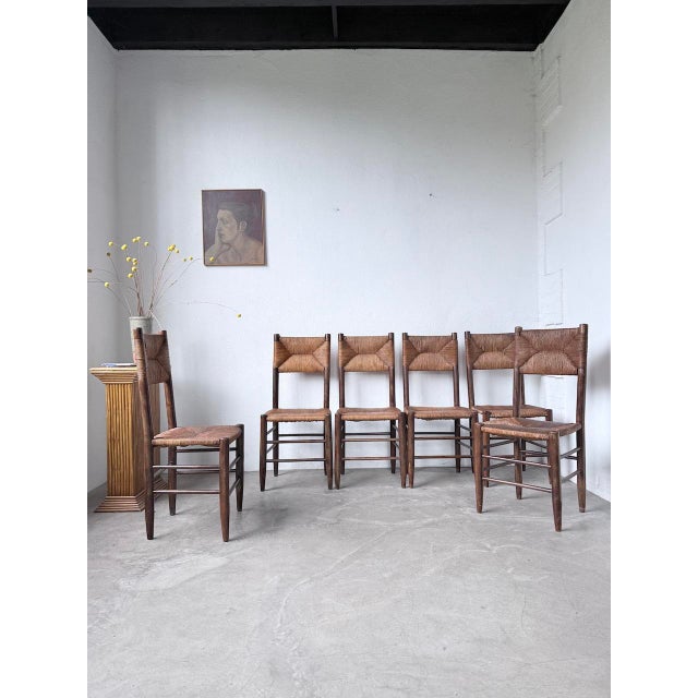 Brown Straw and Oak Chairs from Beauche Perriand, 1950s, Set of 6 For Sale - Image 8 of 18