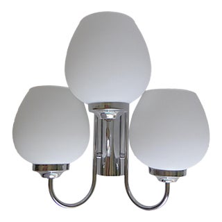 1960s Mid Century Modern 3- Light Chrome Wall Light W. Satin Glass Globes, Spain For Sale