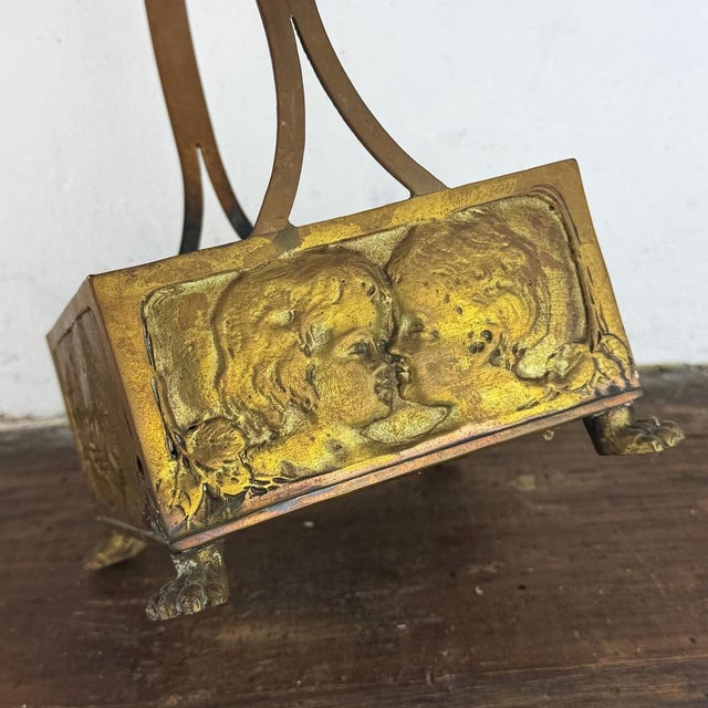 Metal Antique Art Nouveau Brass Basket with Cherub Reliefs, 1890s For Sale - Image 7 of 10