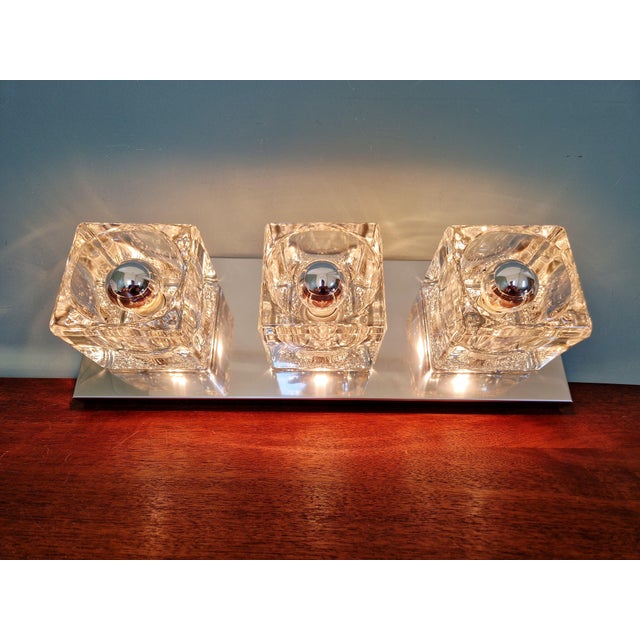 Ice Cube Triple Wall Light in Chromed Metal and Glass from Peill & Putzler, 1970 For Sale - Image 4 of 18