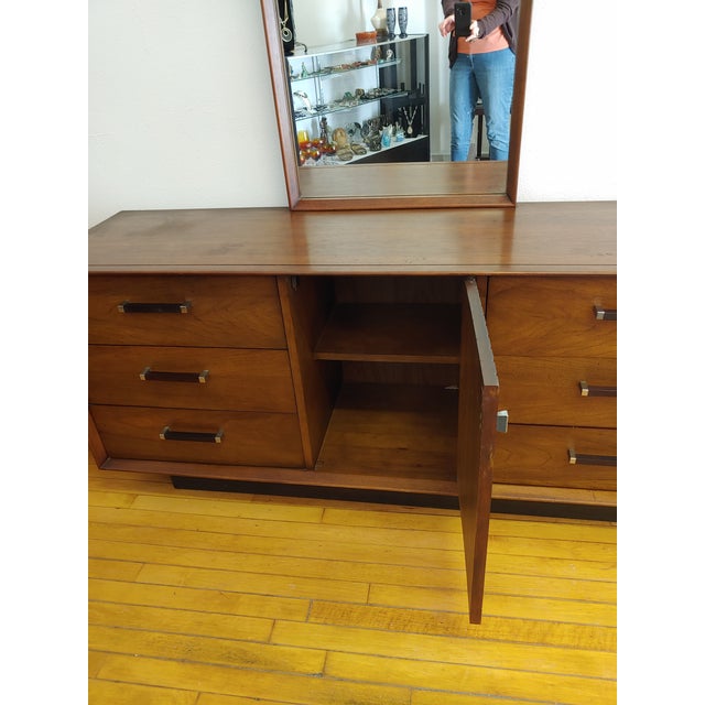 Vintage MCM Lane Tower Suite Walnut Rosewood Chrome Long Dresser With