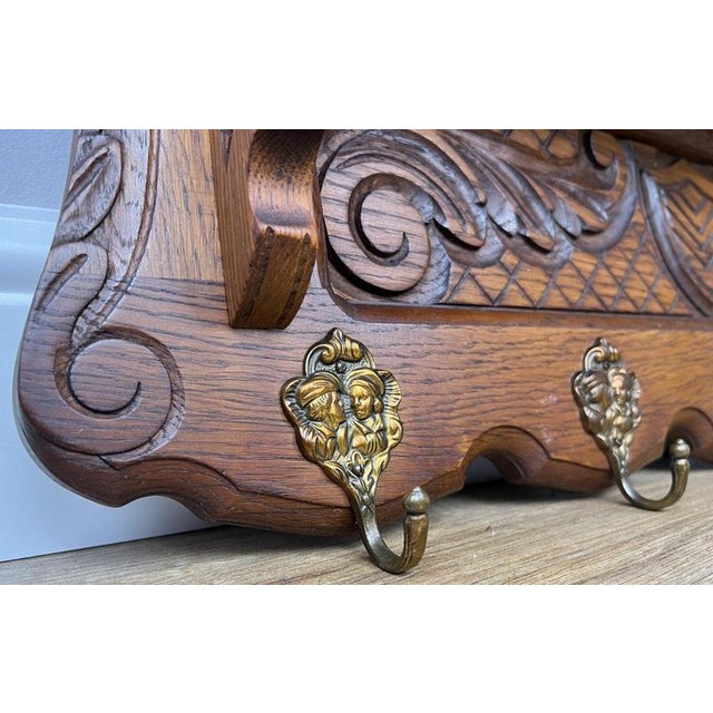 Vintage French Oak Wall-Mounted 5-Hook Coat Rack For Sale - Image 6 of 10