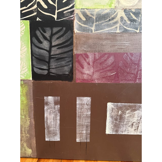 Textile Original Abstract Wall Art With Monstera Leaves on a 5ft X 4 Ft Canvas For Sale - Image 7 of 11