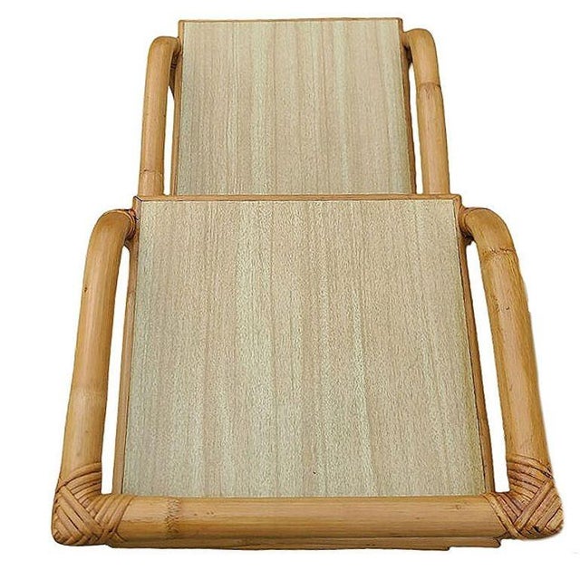 Wood 1950s Restored Mid-Century 3-Tier Rattan Side Lamp Table Living Room Set of 4 For Sale - Image 7 of 8
