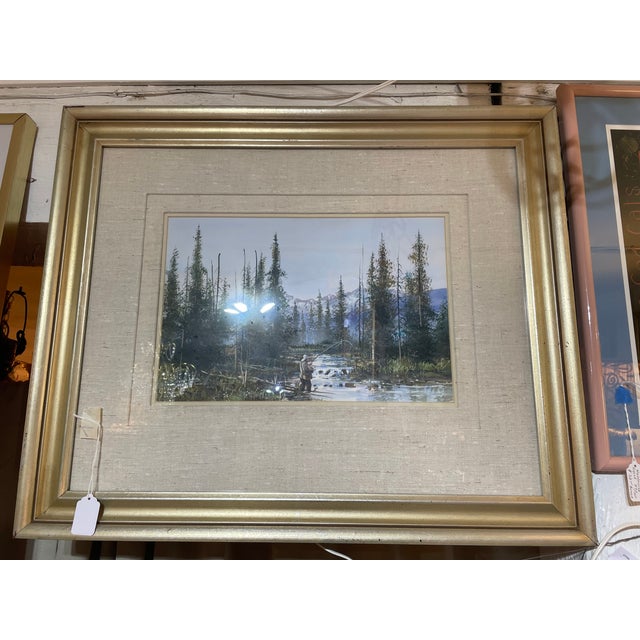Original signed painting by Utah native born artist Kirk Randall. The pics fly fisherman in a mountain stream. Image is...