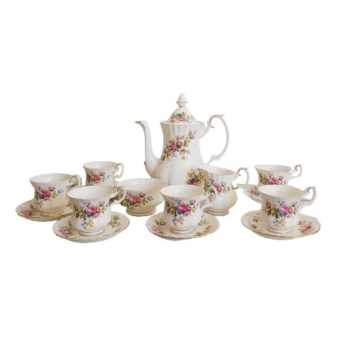 Vintage Moss Rose Porcelain Set from Royal Albert, England, Set of 6 For Sale