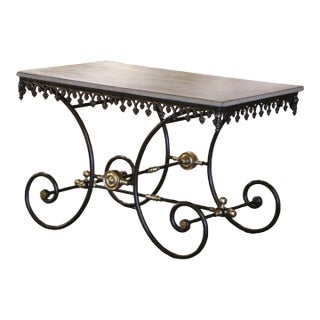 Early 20th Century French Iron Pastry Table With Slate Top and Bronze Mounts For Sale