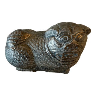 Large Antique Cambodian Silver-Plated Foo/Fu Dog Box For Sale