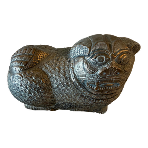 Large Antique Cambodian Silver-Plated Foo/Fu Dog Box