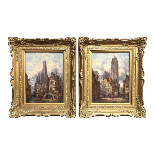 Pair of Early 20th Century French Views by British Artist Alfred Bentley For Sale