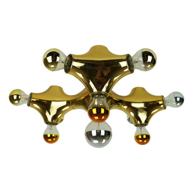 Space Age Sputnik Gemini Ceiling Light in Gold-Colored Plastic from Cosack Leuchten, 1970s For Sale