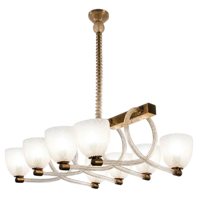 Mid-Century Art Deco Italian Murano Glass Reticello Chandelier, 1930 For Sale - Image 12 of 12