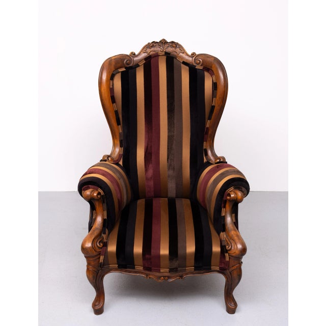 Brown Antique Easy Chair with Paul Smith Fabric, 1880s For Sale - Image 8 of 13
