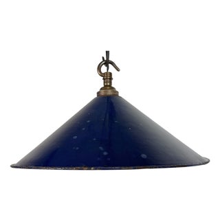 British Industrial Dark Blue Enamel Factory Pendant Lamp, 1950s For Sale