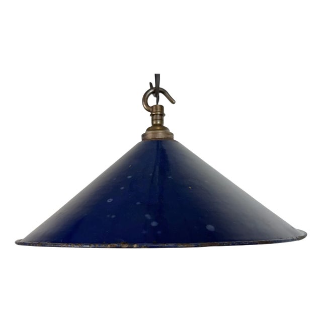 British Industrial Dark Blue Enamel Factory Pendant Lamp, 1950s For Sale