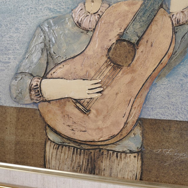 Joyce Roybal Guitarist Hand Painted & Signed Original One of a Kind Oil Painting on Canvas in Gilded Frame Late 20th Century For Sale In San Diego - Image 6 of 7