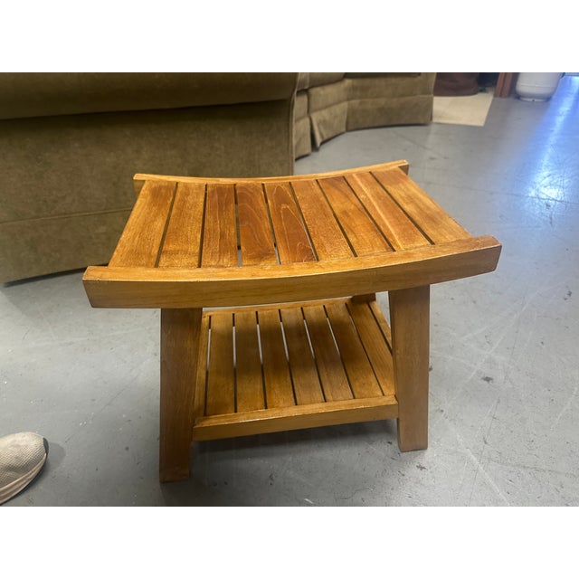 Broyhill Vintage Broyhill Solid Teak Stool Small Bench For Sale - Image 4 of 4