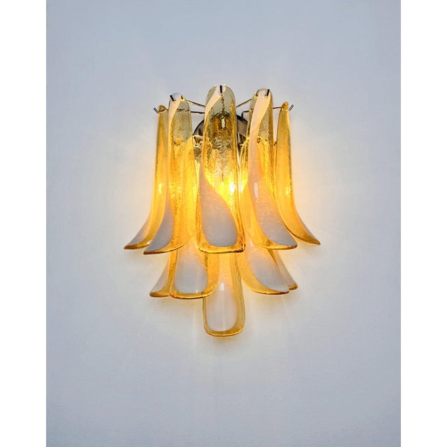 Vintage Italian Murano Wall Lights with Caramel Lattimo Glass Petals in the Manner of Mazzega, 1990, Set of 2 For Sale - Image 12 of 18