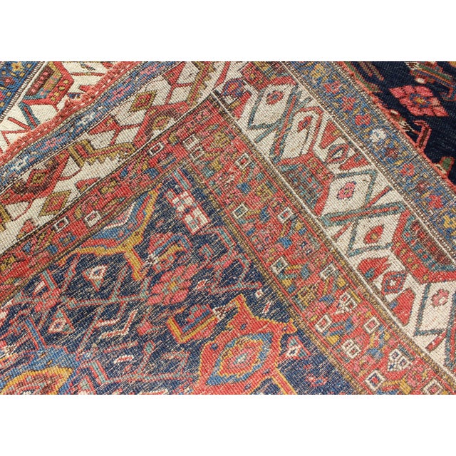 Ivory Red, Blue, and Ivory Antique Persian Bidjar Runner With All-Over Geometrics 3'11"x14'3" For Sale - Image 8 of 8