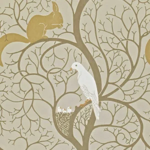 Sanderson Squirrel & Dove Wallpaper in Linen/ Ivory - a Sample