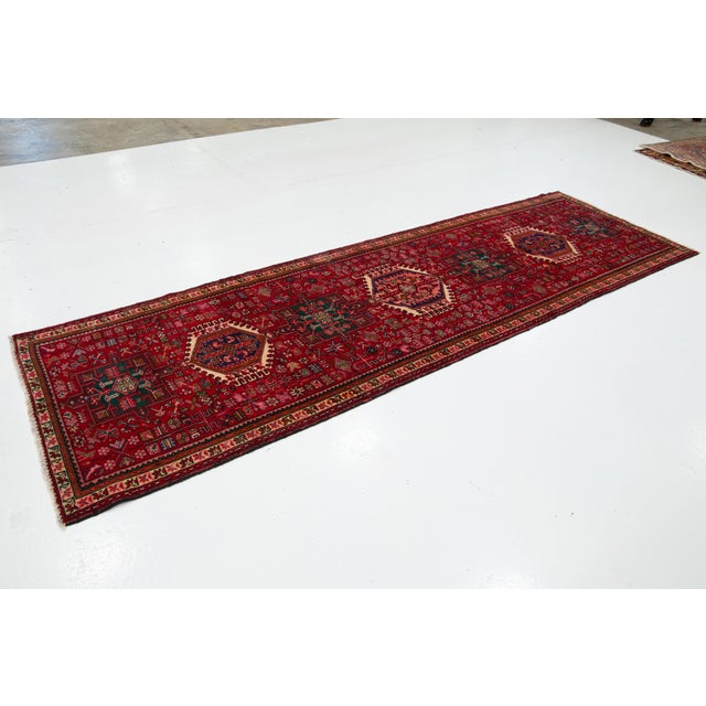 Persian Red Vintage Heriz Persian Wool Runner in Red With Allover Design For Sale - Image 3 of 8