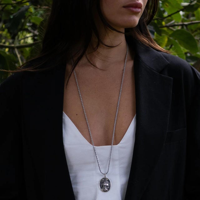 Silver Warrior Goddess Medallion Necklace For Sale - Image 9 of 12