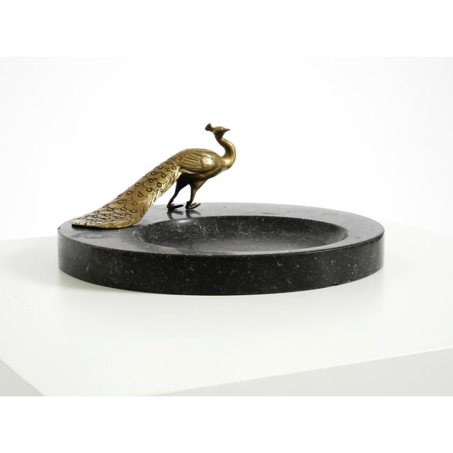 Large Black Granite Valet Tray with a Brass Peacock, 1920s For Sale - Image 3 of 18