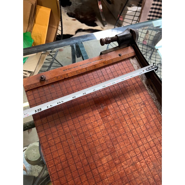Industrial Wooden Vintage Industrial Paper Cutter With Metal Handle For Sale - Image 3 of 10