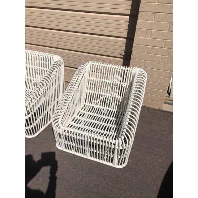 White Vintage In The Style of Albini Stick Wicker Bamboo Rattan Patio Set - Set of 5 For Sale - Image 8 of 12