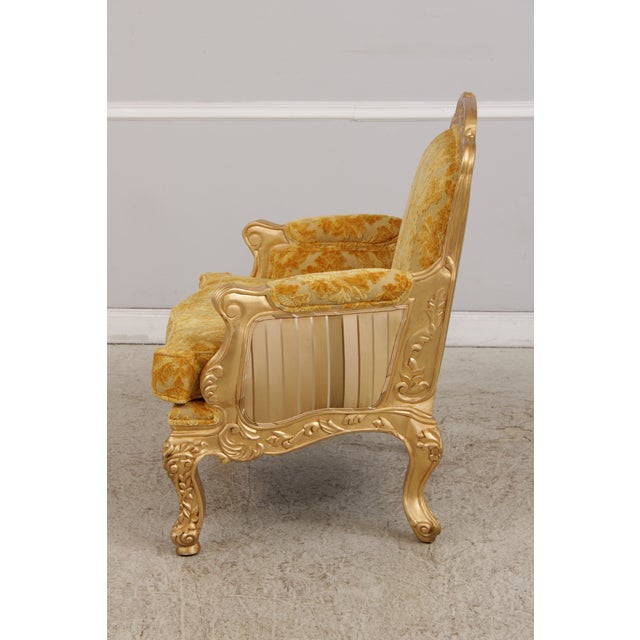 Pair of French Rococo Style Upholstered Armchairs For Sale - Image 4 of 18