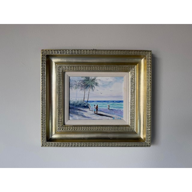 Abstract Vintage H. Cole Impressionist Tropical Beach Scene Oil on Canvas Painting, Framed For Sale - Image 3 of 11