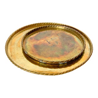 Mid Century Swedish Hammered Brass Pair of Trays For Sale